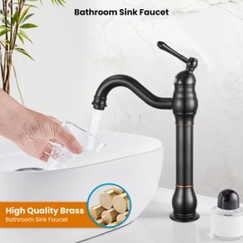 gotonovo Vessel Sink Faucet 360° Swivel Spout Single Handle Tall Bathroom Faucet 1 Hole Farmhouse Lavatory Washbasin Mixer Tap Matching Supply Hoses, Without Pop Up Drain, Oil Rubbed Bronze