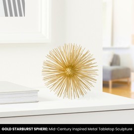 Torre & Tagus 7" Spike Gold Sphere Decor (Steel Metal Ball) - Starburst Table Decor For Decoration, Handmade Sputnik Geometric Decorative Objects, Mid-Century Modern Decor, Gold Home Accents for Shelf
