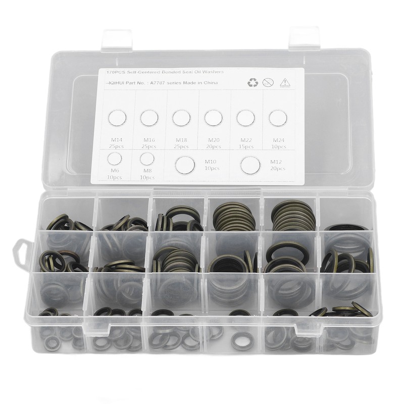 170PCS Set Drain Plug Gasket 10 Sizes Rubber and Metal