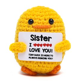 Artlunar Funny Positive Duck Emotional Support Duck Crochet Inspirational Gifts Birthday Valentine's Day White Elephant Gifts for Women Men Cute Duck Home Decor(I Duck Love Sister)