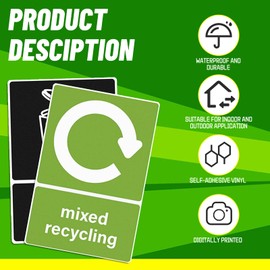 COWANIEE 12 Pcs Recycling Stickers for Bins,150mm×100mm Mixed Recycling Sticker,Bin Stickers Recycling and General Waste