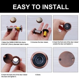 WELLYUK Peep Hole, Solid Brass 220 Degree Door Viewer Peephole with Heavy Duty Rotating Privacy Cover for 1-1/2" to 2-1/3" Doors for Home Office Hotel, Black