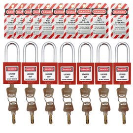 SAFBY 7pcs Keyed Different Lockout Tagout Locks with 10 Lock Out Tag Out Tags - Loto Safe Padlocks for Stations and Devices with 7 Different Numbers (Keyed Different, 7 Locks with 10 Tags)