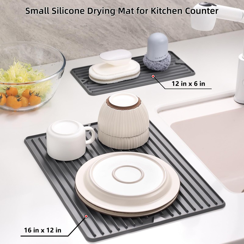 Dish Drying Mat, Silicone Drying Mat for Kitchen Counter, Food