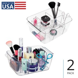 iDesign Makeup Organizer for Countertop-Storage for Cosmetics and Toiletries, Set of 2, Clear, Made in USA Divided Bin