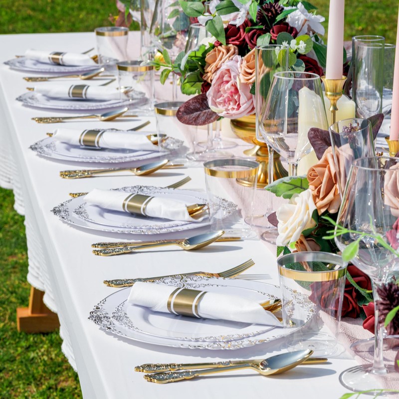 Nervure 350PCS Gold Plastic Plates - Gold Plastic Dinnerware Sets