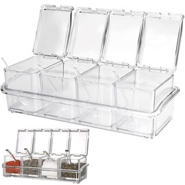 TTBDDM 4 in 1 Kitchen Spice Box Set, Spice Jars, Seasoning Box, Removable Spice Jars, Kitchen Spice Container, with Lid and Spoon, for Storing Salt, Pepper, Sugar, Sugar, Spices