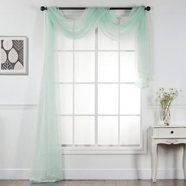 Interior Trends Multipurpose Fully Hemmed Sheer Voile Window or Event Draping Fabric Scarf Valance (Mint, 1 Piece: 37" W x 216" L)