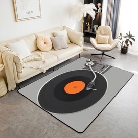 Vinyl Record Area Rug CD Card Living Room Rugs for Bedroom Home Decorative Grey Black Disc Music Carpet Ultra Soft Non-Slip Indoor Floor Mat 4'x5'