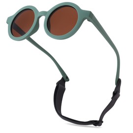 Hycredi Bendable Round Baby Polarized Sunglasses Flexible with Strap for Newborn Infant Toddlers Age 0-24 Months-Green/Brown