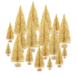 TUPARKA 48 Pieces Miniature Bottle Brush Trees Mini Christmas Trees Sisal Snow Pine Trees Table Top Trees for Christmas Party Decorations DIY Room Decorating Diorama Models (Gold)