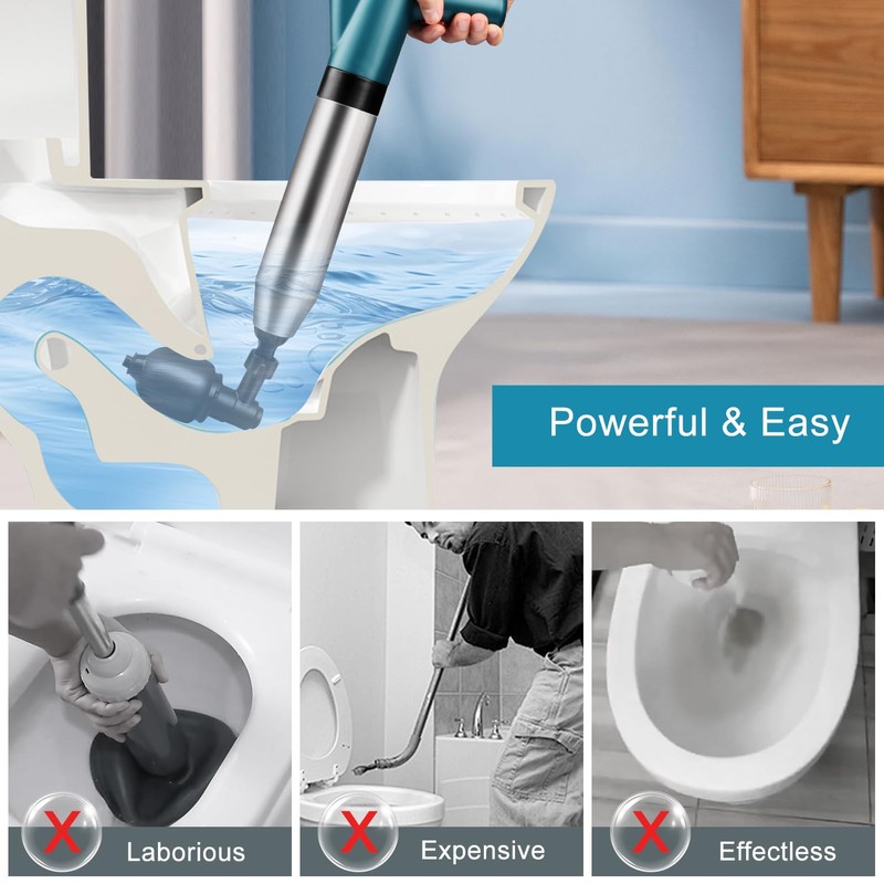 Toilet Plunger Drain Clog Remover: High Pressure Air Drainage Blaster
