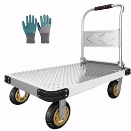 Platform Trucks Industrial Trolley 36X 24 inches Portable Moving Cart Large Flatbed with Wheels 2425 lb. Load Capacity (Silver)