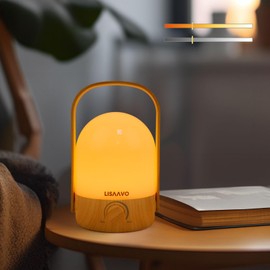 LISAAVO 2-Color Cordless LED Table Lamp Small with Portable Handle, Rechargeable Bedside Lamp, Stepless Dimmable Small Lamp for Bedroom, Indoor Outdoor Use, Small Lamp Table (Wood)