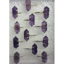 Natures Creations Stackable Amethyst crystal point sterling silver ring size 10