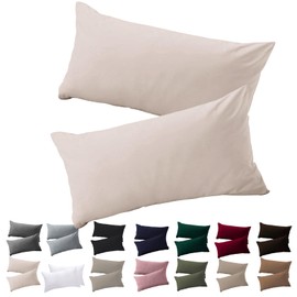 Soifox Cushion Cover 40 x 80 cm, Set of 2 - Pillowcase 40 x 80 cm, Beige, 100% Microfibre, Non-Iron and Wrinkle Free with Zip