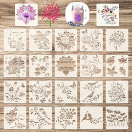 20 Pieces Flower Stencils Bird Floral Stencils for Painting on Wood, Reusable Spring Summer Flowers Stencils Drawing Template DIY Painting Stencils for Crafts Wood Wall Decor (15 x 15 CM)