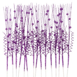 16Pcs Glitter Christmas Tree Picks Curly Sprays Sparkle Artificial Berry Stems Twigs 17" Ting Branches Vase Fillers Decorative Sticks for Xmas Tree Decorations Winter Wreath DIY Crafts (16, Purple)