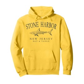 Stone Harbor New Jersey Shark Arched Slate Letters Pullover Hoodie