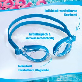 B&S Shell Unisex Adult Swimming Goggles Anti-Fog Lenses UV Protection Impact Resistant Polycarbonate Salt Water Resistant Anti-Allergic Adjustable Nose Bridge (Blue Beginner Swimming Goggles)