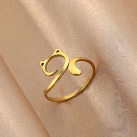 LUTAKU Adjustable Cat Ear Rings for Women Girls Stainless Steel Yarn Feather Knuckle Assist Yarn Guide Jewelry Gift, Non-precious metal