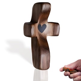 Imerance Cross My Heart,Wooden Cross Fidget Encouragement Gift Fingertip Stress Relief Fidget Cross,Religious Pocket Cross Christian Gifts for Women,Children and Adults（Black 1pcs）