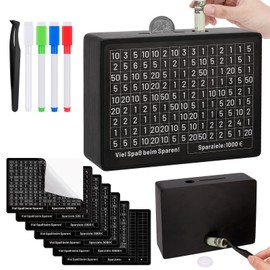 Lvefyti Wooden Money Box with Numbers, Retro Money Box with Marker, Money Box with Savings Target, Reusable Money Box €500 €1,000 €2,000 €3,000 €5,000 €10,000 Euro