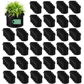 AkiiGer 5/7/10 Gallon Grow Bags 150 Pack, Heavy Duty Thickened Nonwoven Fabric Pots with Handles, Plant Grow Bags for Vegetable Flower Plant Fruits, Black