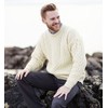 100% Natural Wool Crew Neck Aran Sweater Natural, XXL