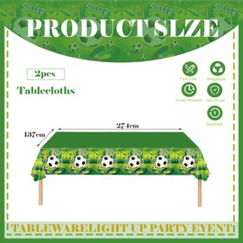 2pcs Green Football Party Table Cloth Soccer Table Cover,137*274 Soccer Party Tablecloths Football Table Decorations Plastic Tablecloth for Kids Boys Birthday World Cup Football Party Decorations