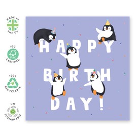 CENTRAL 23 Happy Birthday Card - Penguin Birthday Letters - Cute Animal Cards for Boys and Girls - Happy Birthday Card for Men Women - Comes with Fun Stickers Recyclable
