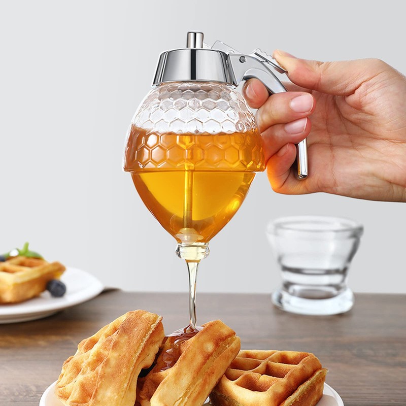 TONGMAN Acrylic Honey Dispenser,Syrup Dispenser, with Stand Honey Container ，Beautiful