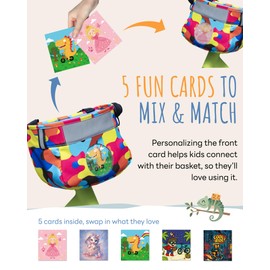 JOZidea Kids Bike Basket – Safety Reflective Strap Design on Bike Basket Front – Clear Front Window with 5 Swappable Cards – Cute Scooter & Bicycle Bag for Boys Girls Toddlers (Brave Camo)