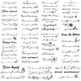 9 Hojas De Pegatinas De Tatuajes Temporales Con Palabras En Inglés Realistas, 70 Piezas De Tatuajes De Palabras Con Citas Inspiradoras Para Mujeres, H