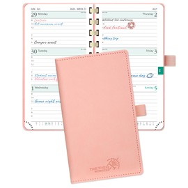 POPRUN 2026 Pocket Agenda (3.5''x 6.5'') Spiral Planner Weekly and Monthly for Purse, with Hourly Time Slots, 100GSM Thick Paper, Spiral Soft Cover, Pen Holder - Pink