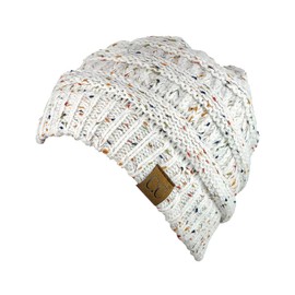 C.C Trendy - Gorro de punto trenzado grueso y suave y elástico, Confeti Marfil, Talla única