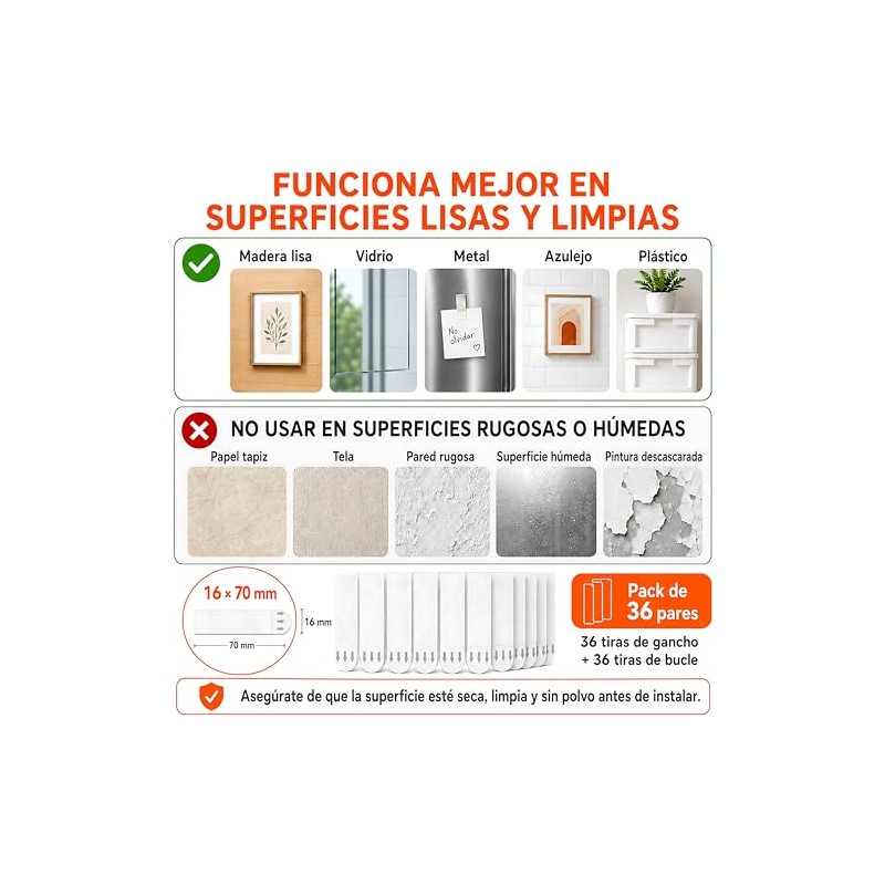 36 Pares 3M Adhesivos para pared, Picture Hanging Tiras, Colgar