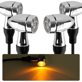 evermotor Chrome CNC 12 V 4 Pieces Mini Motorcycle LED Indicator E32 E Approved, Bullet Aluminium Shell, M8 Screw, Cable Length 350 mm, IP67 Waterproof, Amber