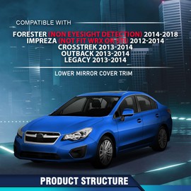 PIT66 Lower Mirror Cover Left Side Compatible with Subaru Crosstrek Legacy Outback 2013-2014 / Impreza (NOT Fit WRX or STI) 2012-2014 / Forester (non eyesight detection) 2014-2018 91054AJ230 Black