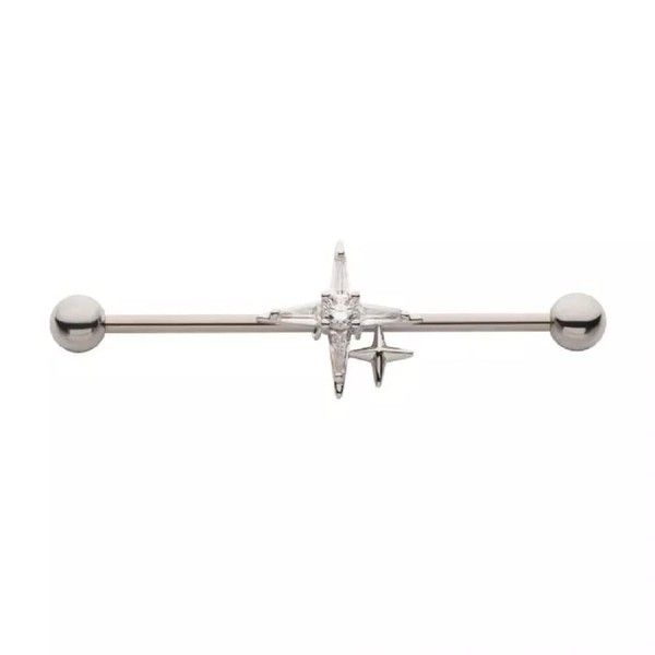 14GA 316L Stainless Steel CZ Crystal Double Pointed Cross Industrial
