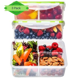 FIT Strong & Healthy Bento Lunch Box Meal Prep Containers (3 Pack, 39 OZ) - 3 Removable Compartments