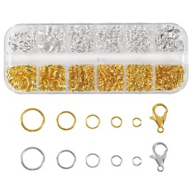 D-FLIFE Jump Rings for Jewelry Making Kit, 1200 pcs Open Jump Rings Jewelry Repair Kit for Necklace Bracelet, Lobster Clasps and Closures Repair Supplies Kit Gold + Silver,