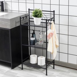 L&H UNICO 3-Tier Free Standing Wire Rack Durable Metal Shelving Storage Unit with Adjustable Feet 4-Hook for Bathroom Laundry Kitchen Office, Black