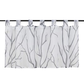 Heichkell Transparent Short Tab Top Voile Window Curtain with Tree Branch Print, Modern Kitchen Curtain