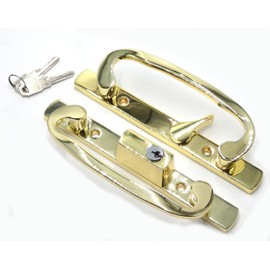 8.5" Legacy Sliding Patio Glass Door Offset Latch Gold Handle Set with Keys - Sash Controls 2265 Keyed Lock - Mortise Type, Fits 3-15/16" Screw Hole Spacing and 1-1/4" to 2-1/4" Door Thickness