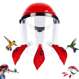 Hsmanchry Hummingbird Feeder Helmet | Hands-Free Outdoor Bird Feeder | 3 Feeding Ports | Adjustable Headband | Lightweight & Durable PVC, Red