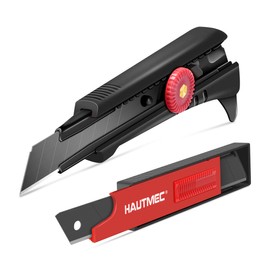 HAUTMEC 18mm Heavy Duty Utility Knife with Multi-Pick and 10pcs Blade set, Snap Off Ultra-Sharp Black Retractable Box Cutter, Ratchet & Soft-grip Cutter HT0249-KN