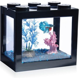 Stackable Mini Fish Tank for Small Betta, Seaweed Balls Sea Monkeys, Fish Tank Aquarium Tank/Tiny Cube Tank(Black)