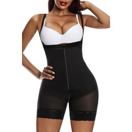 YIANNA Shapewear for Women Tummy Control Fajas Colombianas Body Shaper Butt Lifter Thigh Slimmer with Zipper Crotch,YA7257-Black-2XL