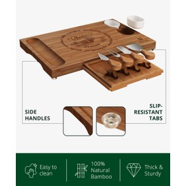 ROYAL CRAFT WOOD Bamboo Charcuterie Boards - Cheese Board Set with 2 Sauce Bowls, 4 Knives - Unique Charcuterie Board & Serving Tray - House Warming Gifts New Home Gifts